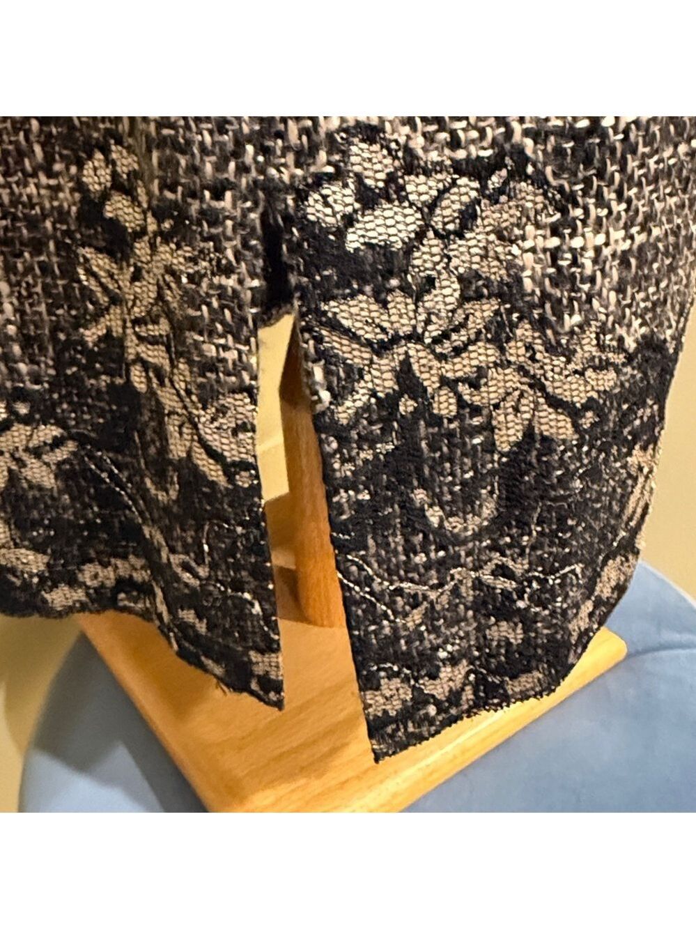 Nine & Company Petite 8P 2pc Tweed Skirt Suit Floral Lace Trim Notch Lapel - Picture 10 of 17